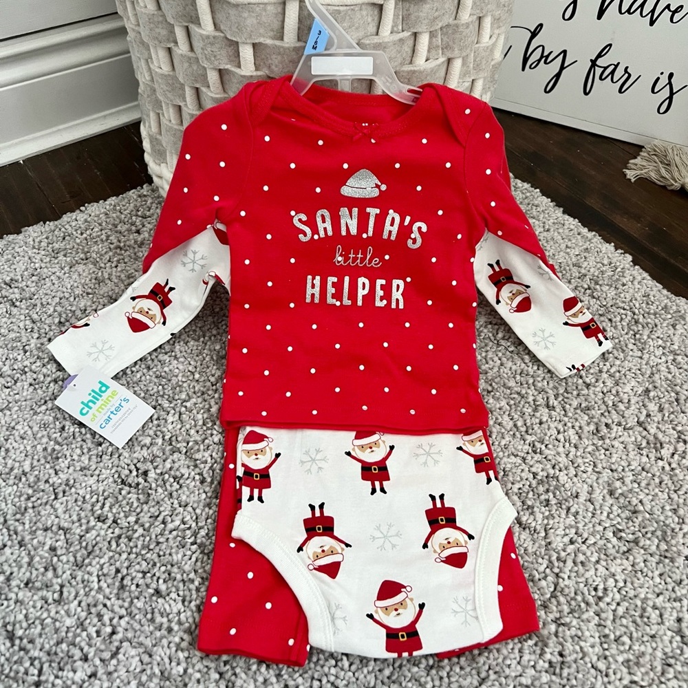 Carter’s 3-pc Baby Girl Christmas Set, Santa’s Helper 3-6M, NEW WITH TAGS